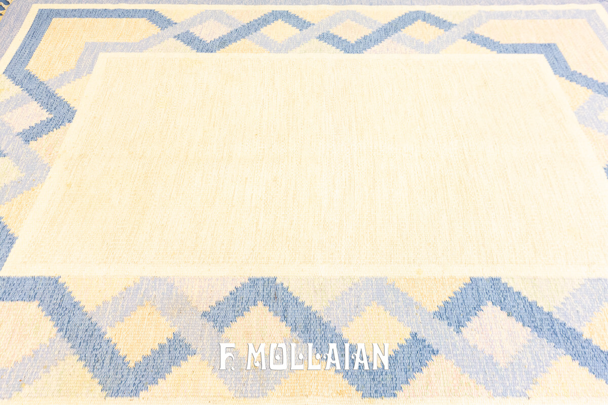 Scandinavian Rug Flat-weave Rug Beige/Blue Color n°:580082